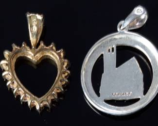 Sterling Silver Pendants: Gold-Tone CZ Heart & Architectural Church Motif