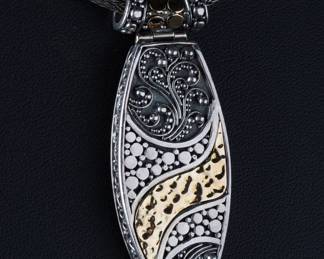 Samuel Benham Sterling Silver 14K Gold Bali Pendant Necklace 17" 48.8g