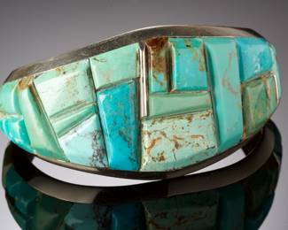 Navajo Emery Yazzie Turquoise Cobblestone Sterling Silver Cuff Bracelet ELY