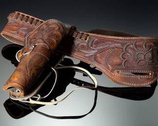 Tooled Leather Revolver Gun Belt & Holster Rig Western Style Custom