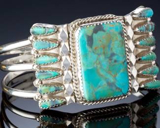Tommy Lowe Navajo Sterling Silver Turquoise Cuff Bracelet, Size 6.5