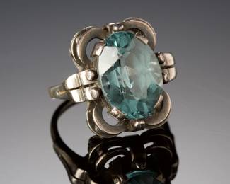 Antique Vintage Ornate Blue Stone Costume Ring Size 6.75