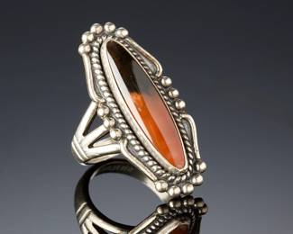 Navajo Rainbow Petrified Wood Sterling Silver Ring Native American SZ 6.25