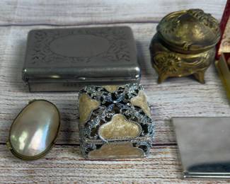Vintage Decorative Vanity & Trinket Box Lot (11 pcs) - Compacts, Jars, Cases