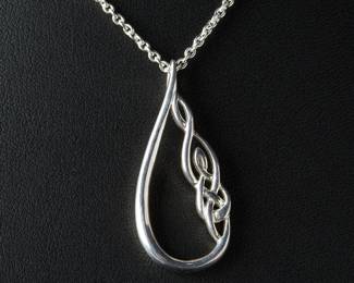 Elegant Sterling Silver Teardrop Celtic Knot Pendant Necklace, 7.72g