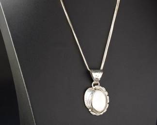 Navajo John Silversmith MOP Sterling Silver Pendant 5-Strand Liquid Silver Necklace