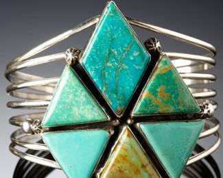 Navajo Leroy James Turquoise Sterling Silver Multi-Stone Cuff Bracelet