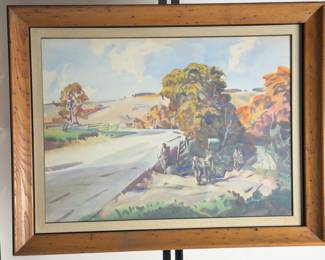 Frank Nelson Wilcox Original Watercolor Painting "Country Road" Signed 1956
