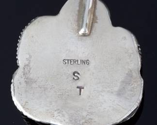 Navajo Sterling Silver Coral Turquoise Flower Leaf Pendant Signed ST