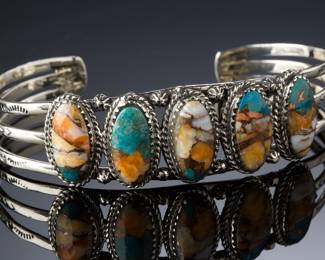 Philippines 925 Sterling Silver Spiny Oyster Turquoise Cuff Bracelet