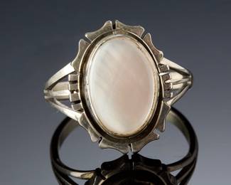 Navajo Sterling Silver Mother of Pearl Ring Signed TF, SZ 9.5