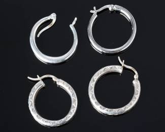 Sterling Silver Hoop Earrings Lot (2 Pairs) - 925 Marked, 6.78 Grams Total