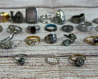 24 Pc Assorted Costume Jewelry Ring Lot Incl. 1 Sterling Silver Ring