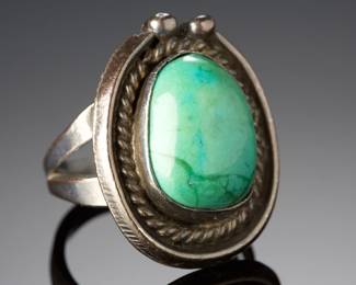 Vintage Navajo Turquoise Sterling Silver Ring Sz 6.5 Native American