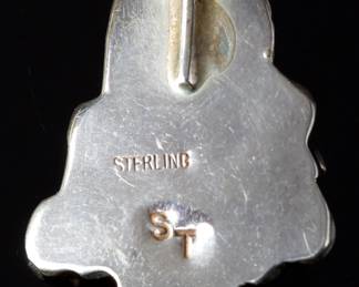 Signed Native American Navajo Sterling Turquoise Coral Leaf Floral Pendant