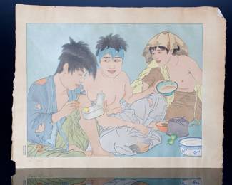 Paul Jacoulet Woodblock Print - 'Le Repas des Mendiants' (Korea)