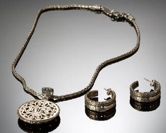 Effy BH Sterling Silver 18K Gold Accent Pebble Necklace Pendant Earrings Set