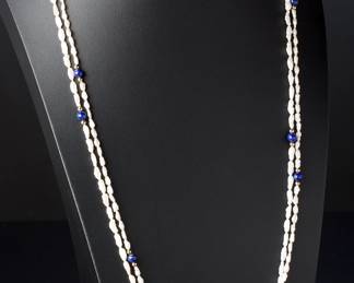 Lot of 2 Freshwater Baroque Pearl & Lapis Lazuli Necklaces, 17in