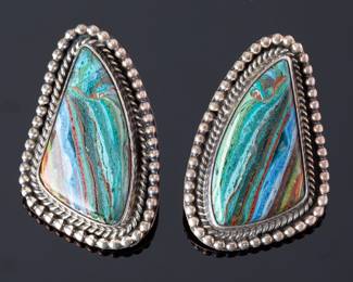 Native American Sterling Silver Rainbow Calsilica Post Earrings