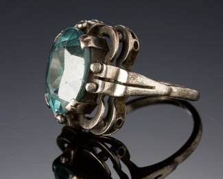 Antique Vintage Ornate Blue Stone Costume Ring Size 6.75