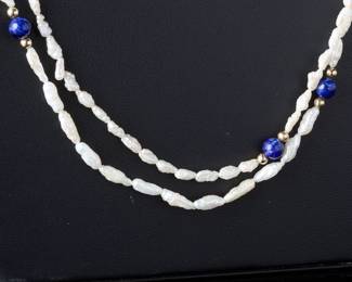 Lot of 2 Freshwater Baroque Pearl & Lapis Lazuli Necklaces, 17in