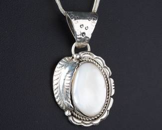 Navajo John Silversmith MOP Sterling Silver Pendant 5-Strand Liquid Silver Necklace