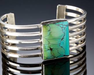 Navajo Leroy Begay Turquoise Sterling 5-Bar Cuff Bracelet Native American