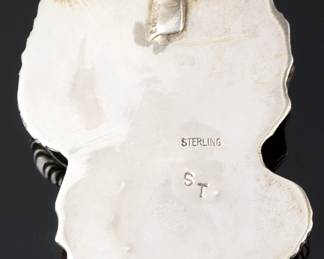 SIGNED Navajo Turquoise Coral Sterling Silver Large Leaf Floral Pendant ST