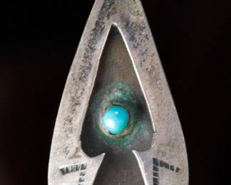 Vintage Navajo Shadowbox Turquoise Silver Pendant, Unsigned Native American