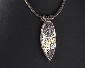 Samuel Benham Sterling Silver 14K Gold Bali Pendant Necklace 17" 48.8g