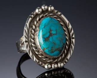 Vintage Navajo Sterling Silver Turquoise Ring Signed Native American Jewelry
