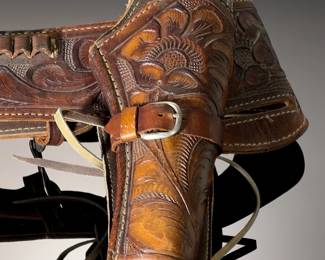 Tooled Leather Revolver Gun Belt & Holster Rig Western Style Custom