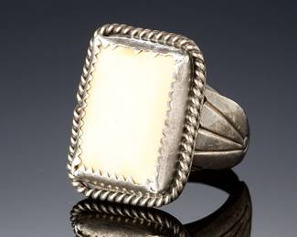 Vintage Native American Fossilized Walrus Ivory Sterling Silver Ring Sz 7.75
