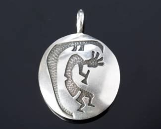 Vintage Native American Silver Overlay Kokopelli Double-Sided Pendant