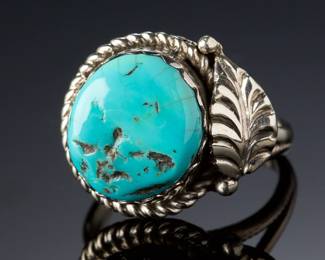 Navajo John Silversmith Turquoise Sterling Silver Ring SZ 8.25 Native American