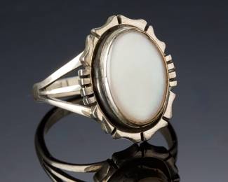 Navajo Sterling Silver Mother of Pearl Ring Signed TF, SZ 9.5