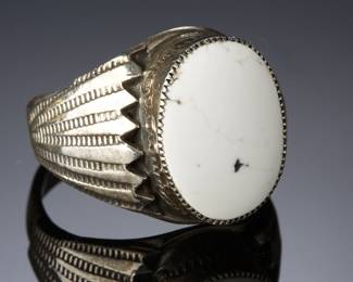 Vintage Navajo White Buffalo Turquoise Sterling Silver Ring SZ 11 Native American