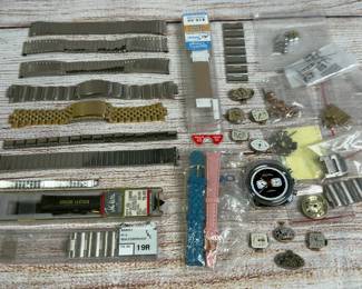 Vintage & Modern Watch Bands, Faces, Parts Lot - 31+ Pcs Costume Jewelry
