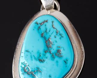 Native American Jubal B Turquoise Sterling Silver Pendant Southwest Jewelry