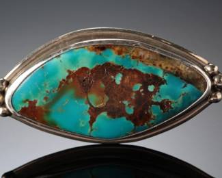 Native American Turquoise Sterling Silver Ring, Adjustable Sz 8-10, Signed AF