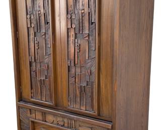 Vintage Lane Pueblo Brutalist Gentleman's Dresser Armoire 1970s MCM