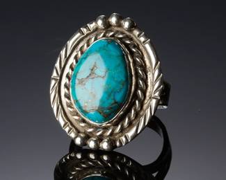 Vintage Navajo Sterling Silver Turquoise Ring Signed Native American Jewelry