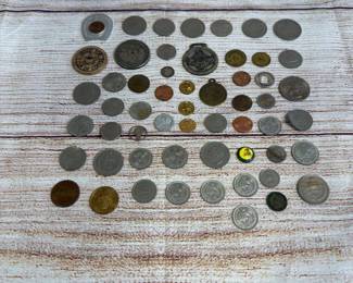 Lot of 55 Miscellaneous World Coins & Tokens - Various Countries & Eras