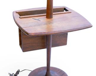 Vintage MCM Walnut Floor Lamp Side Table Magazine Rack Combo