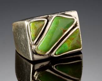 Modernist Gaspeite & Sterling Silver Ring, Chunky Statement Ring, SZ 8