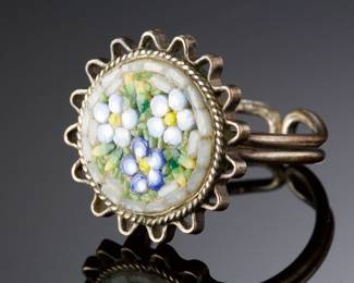 Antique 800 Silver Micro Mosaic Floral Ring - Adjustable Size 3.5-6, 4.29g