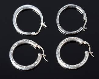Sterling Silver Hoop Earrings Lot (2 Pairs) - 925 Marked, 6.78 Grams Total