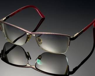 Vintage Cazal Eyeglass Frames Pink & Silver Tone Semi-Rimless