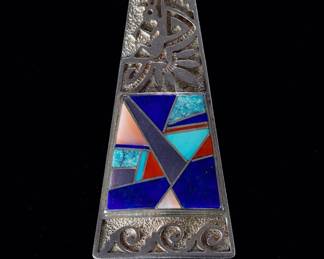 Navajo Cecil Ashley Sterling Silver Multi-Stone Inlay Pendant Native American