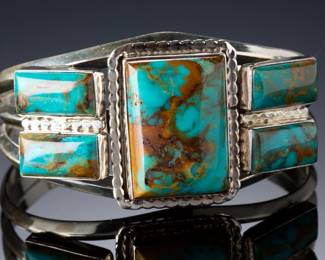 Running Bear Trading Sterling Silver & Turquoise Native American Cuff Bracelet